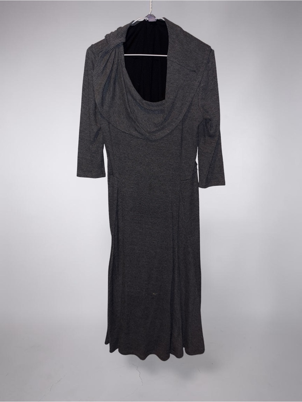 Laura Scott Charcoal Knit Maxi Dress with Draped Cowl Neck